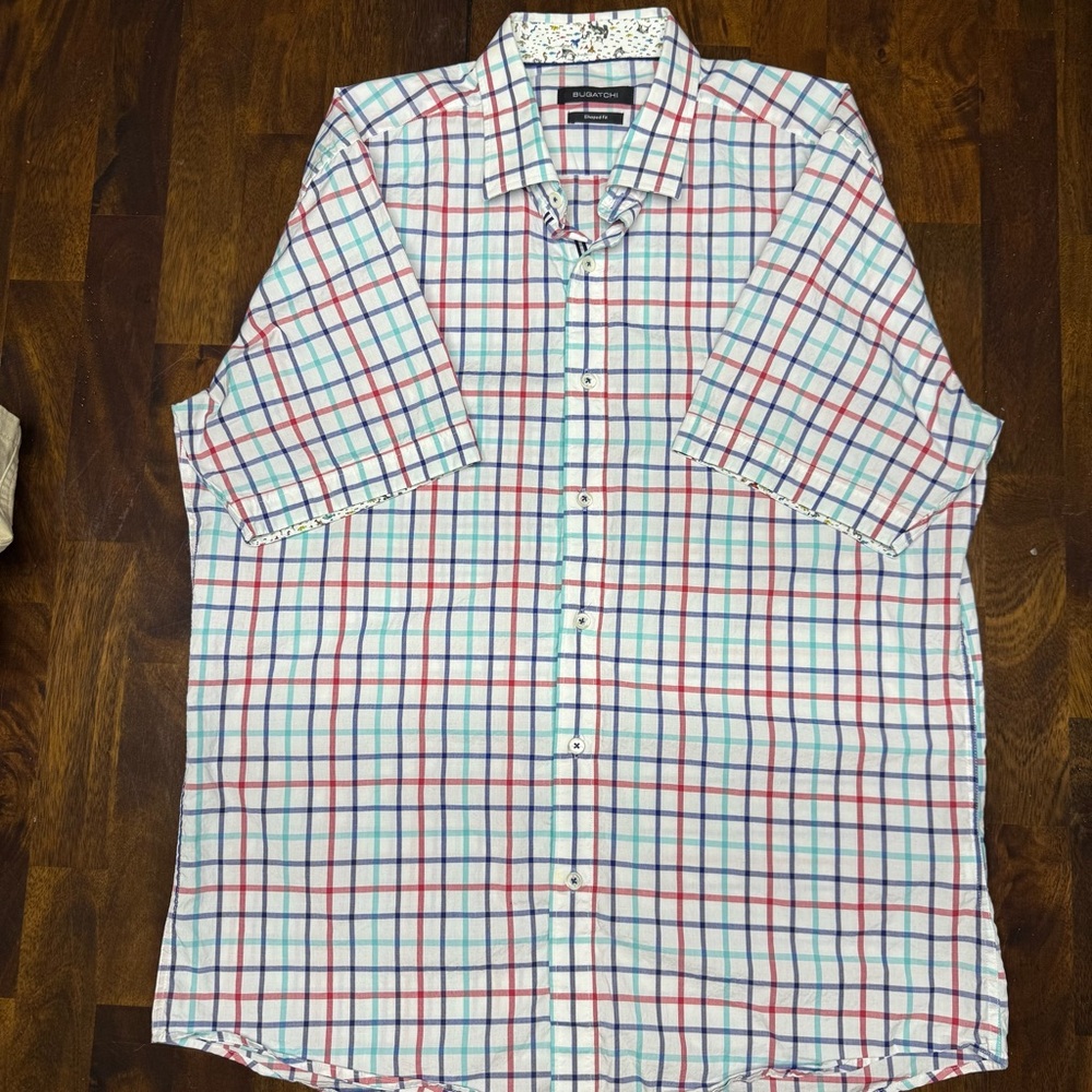 Bugatchi Red and Blue Casual Button Down Shirt